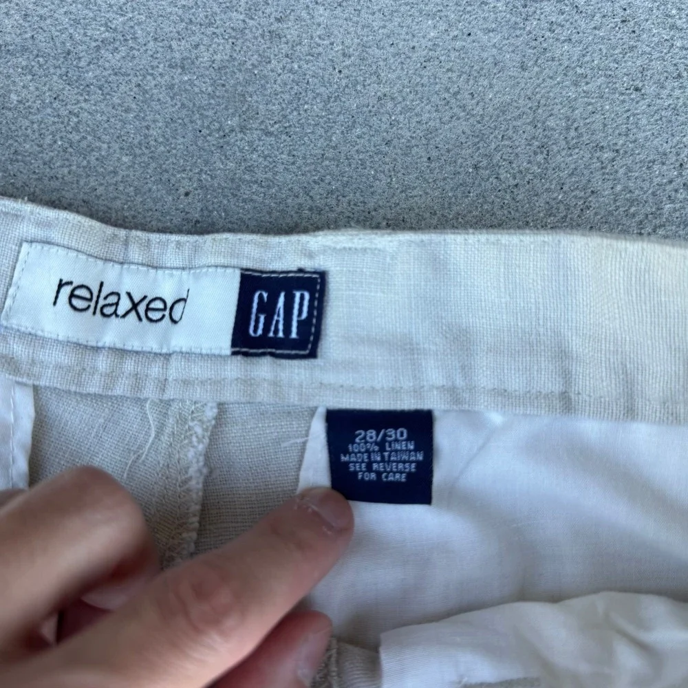 Vintage Gap 100% Linen Pleated Relaxed Fit Trousers Beige 28/30 Men